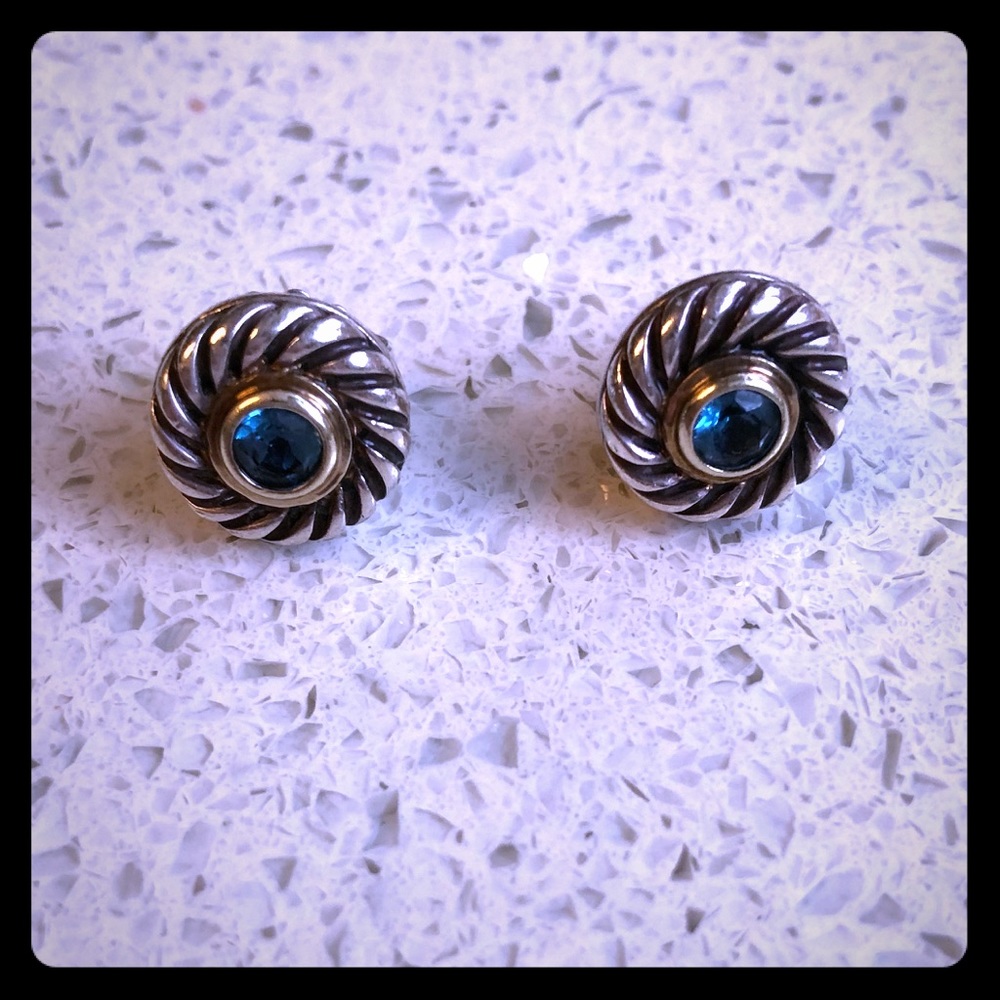 David Yurman Blue Topaz Cookie Cable Earrings